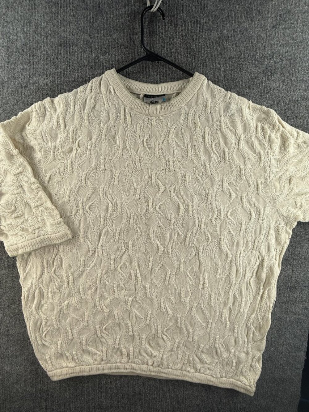 Coogi Australia Cable Knit 3D Short Sleeve Pullover Ivory Sweater 2XL Designer